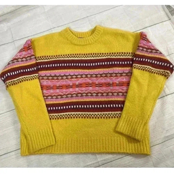 Forever 21 Bright Yellow Fair Isle Pullover Knit Sweater Woman’s Size S relaxed - Picture 10 of 15
